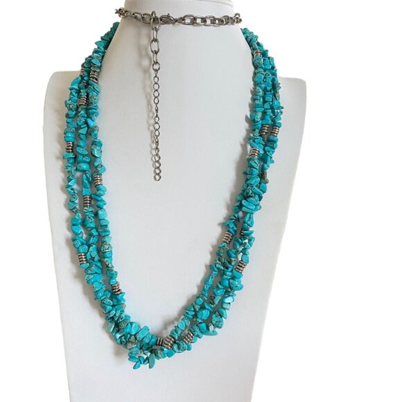 Turquoise Chip Multi-Strand Necklace 17" Long Southwestern style - Picture 5 of 6